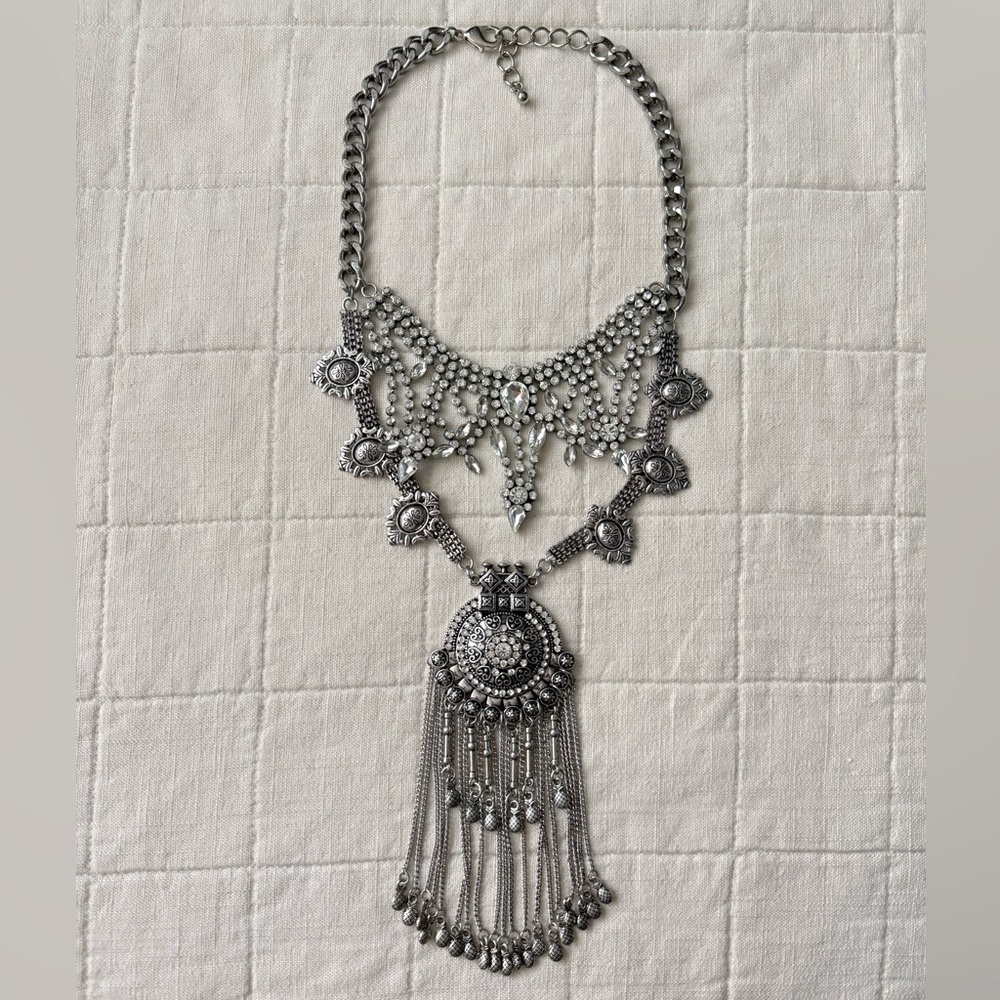 Antique Silver Tone Statement Necklace
